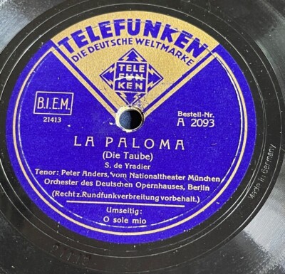 PETER ANDERS - LA PALOMA / O SOLE MIO on TELEFUNKEN (German ) opera 78 rpm