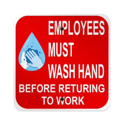 Aluminum Square Metal Sign Employees Must Wash Hand Weatherproof Street