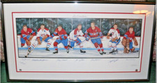 Montreal Canadiens Lithograph signed by 7 Legends Lafleur Richard 18x36 FRAMED