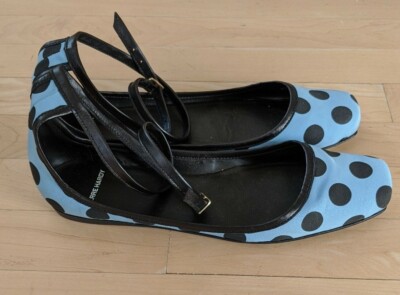 Pierre Hardy Light Blue/Black Satin Polka Dot Ballet Flats Shoes