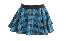 Ladies Glitter Tartan Mini Skirt – Gold Lurex, Skater Style, Elastic Waist