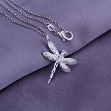 925Sterling Silver Fashion Jewelry Zircon Dragonfly Children Necklace 18" PY011