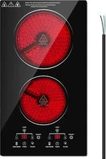 Built-in Electric Ceramic Cooktop Glass Stove with 2 Burner 12in 220V Black