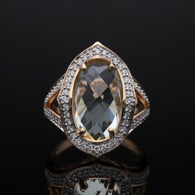 Gold Ring Brillanten Diamanten Quarz 6,23 ct 585 Roségold 14K Deta Schmuck