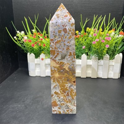 1.4LB 7.8''Natural Geode Indonesian Agate Obelisk Tower Crystal Point Reiki Decor