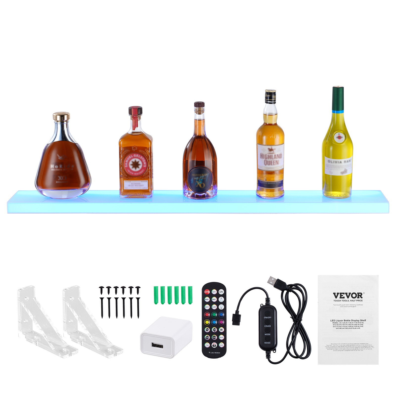 VEVOR Wall Mounted LED Lighted Liquor Bottle Display Home Bar Shelf  40" 1-Step