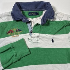 Polo Ralph Lauren Rugby Polo Shirt Medium RLPC Yacht Club Patch Green Striped 90