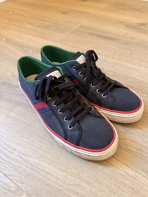 GUCCI Men s Dark Blue Tennis 1977 Canvas W Web Stripe Sneaker US Size 11