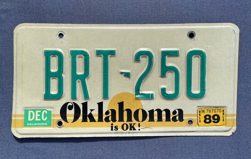 Oklahoma Is OK License Plate 1980’s BRT-274 Sunrise Design Collectible Display