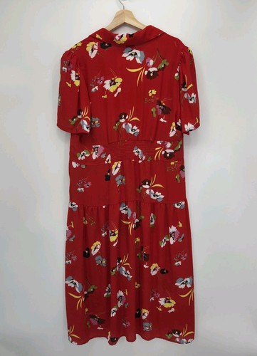Cabi Womens Afternoon Midi Dress Red Floral Print Button Front Size XL - Picture 2 of 4