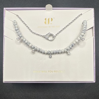 BP Luxe Layers Coastal Glam Howlite Cubic Zirconia Necklace Silver 18-20'' (307)