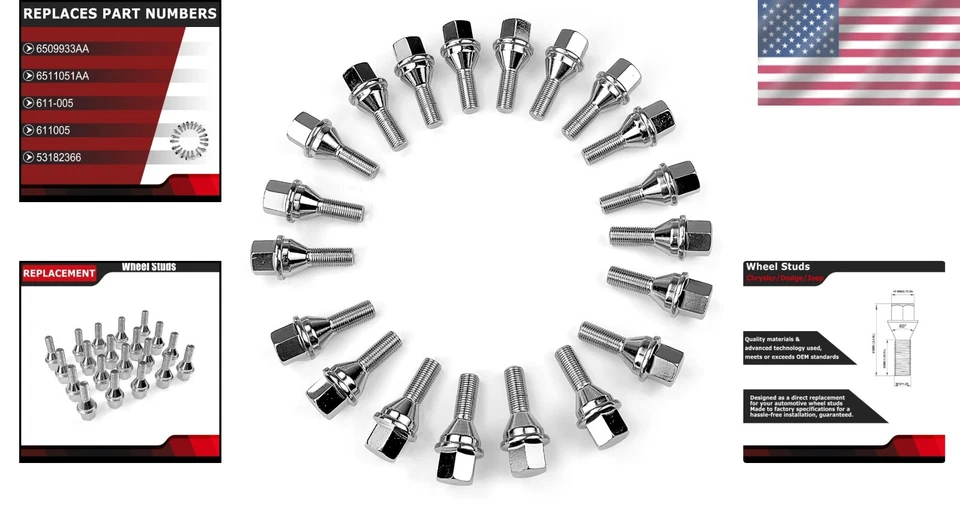 Juego de 20 tacos de rueda de acero de aleación M12x1,25 para Jeep Compass y Chrysler Foto 2 de 4