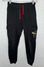 True Religion Boys sz L Joggers Sweatpants Black Gold Logo Cargo Pockets Youth