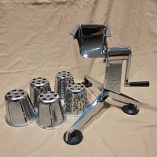 VTG  USA SALADMASTER FOOD PROCESSOR HAND CRANK W/ 5 CONES SLICER GRINDER GRATER