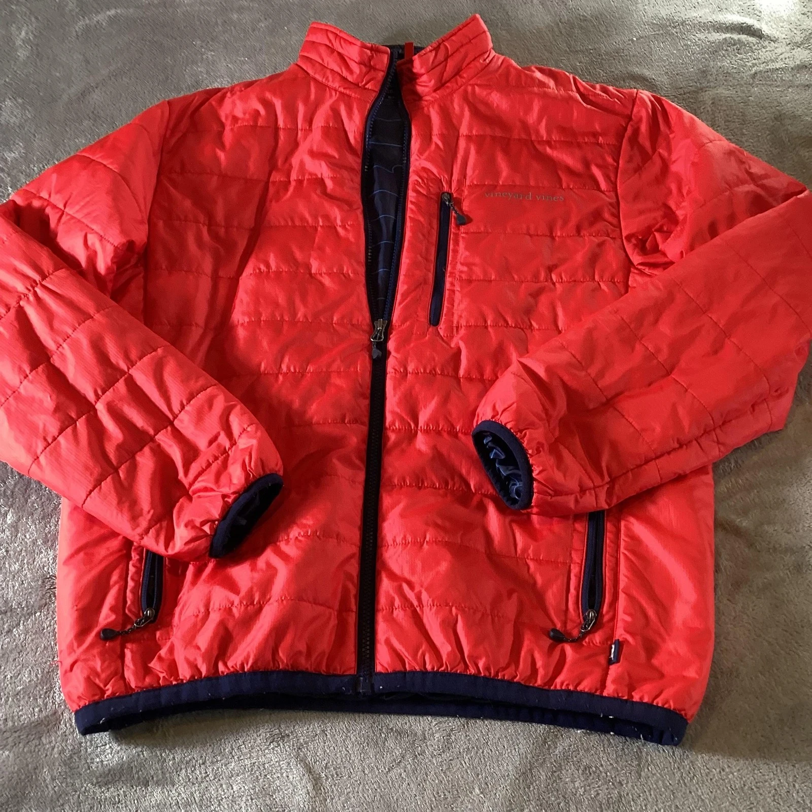 Vineyard Vines Jacket Mens Medium Red Quilted Puffer Full Zip Lined Insulated