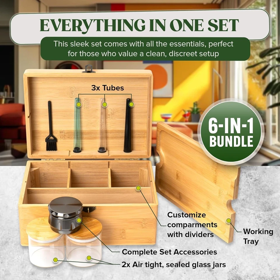 Large Bamboo Storage Box with Lock - Decorative Gift Set - Image 4 of 4