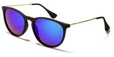 Polarized Sunglasses Classic Round Look Black/Gold Frame Purple Mirror Lens