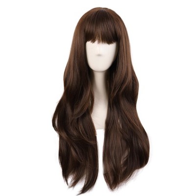 28 Zoll/70 cm Länge Flacher Pony Synthetische Faser Wavy Cosplay Partys Tägli...