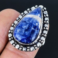 Sodalite 925 Silver Plated Handmade Ring of US Size 7