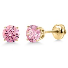 14K Yellow Gold Pink Zirconia Stud Earrings for Women  2.56 Cttw  Gemstone