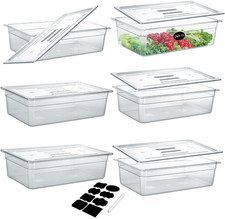 6 Pack Full Size 6'' Deep NSF Polycarbonate Food Pans with Lids