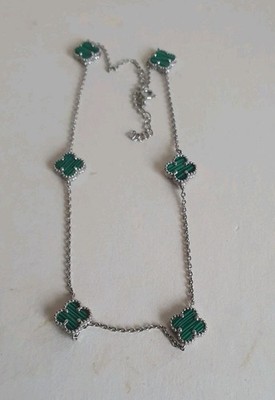 Marokkanische Echt Silber Gliederkette Grün Emaille Vierflügel Charms Boho 38cm