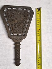 Antique Cast Iron Trivet Bird & Fruit Pattern, 10 in, No 36 Rd45978, Brit.