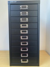 Vintage Bisley 10-Drawer Metal Filing Cabinet – Black Classic Chrome Handles 
