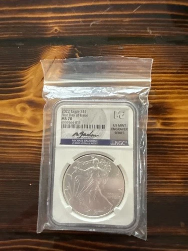 2022 $1 American Silver Eagle NGC MS70 First Day of Issue Signed Gaudioso Engrav
