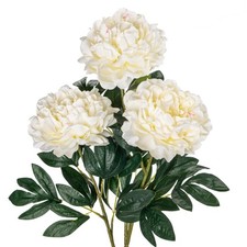 3PCS Fake Peonies White Flowers 30'' Long Stem Silk Flowers Real Touch Artifi...