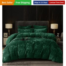Luxurious Emerald Green Velvet King Comforter Set, 3-Piece Bedding Ensemble