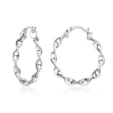 Twisted Huggie Hoop Earrings for Women - White Gold Plated 3mm High Polished Twi
