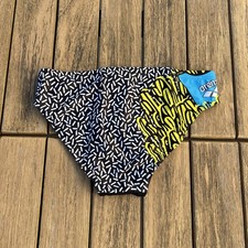 Arena men black Crazy Fries Swim Brief bikini swimwear swimsuit size 34 36 38