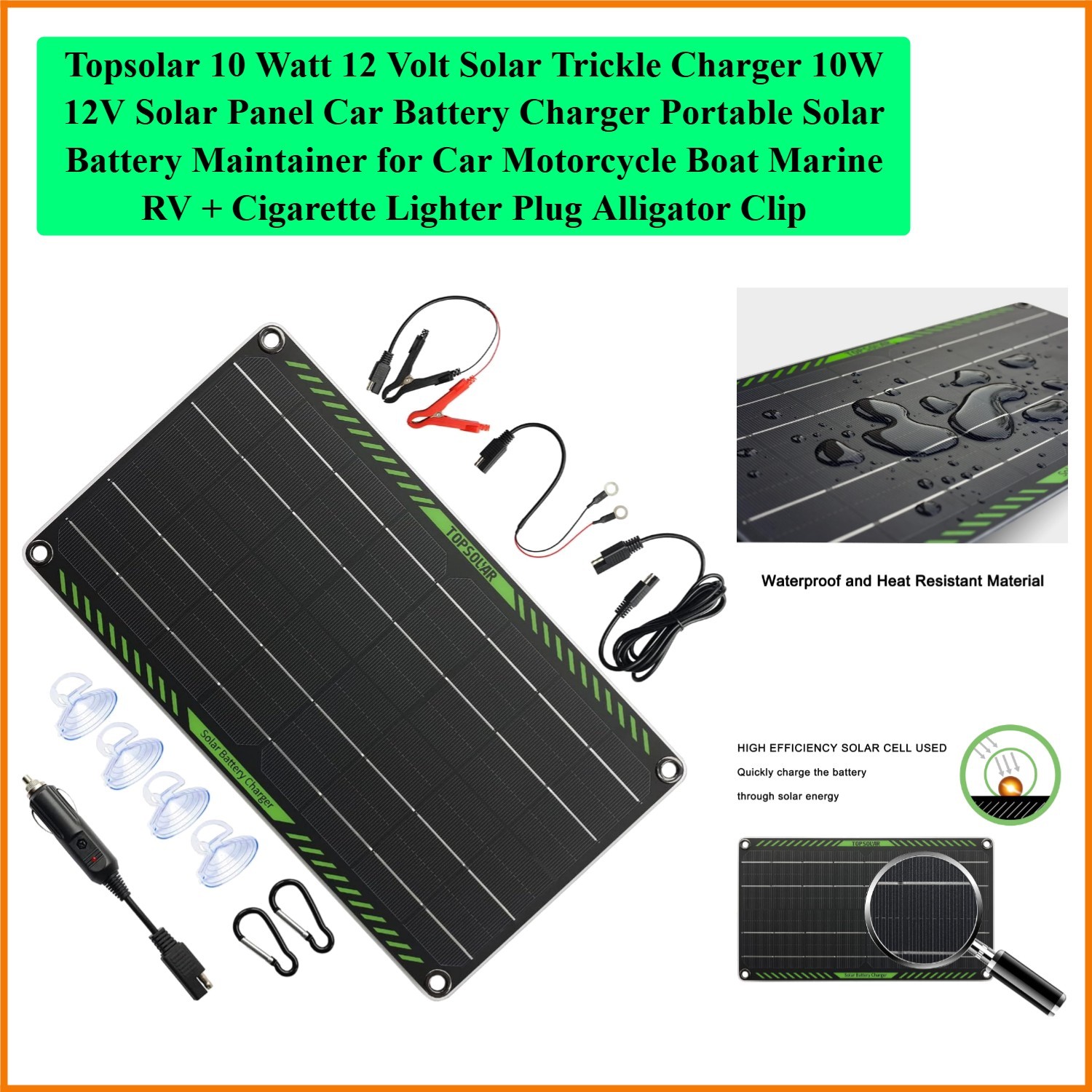 10 Watt 12 Volt Solar Trickle Charger 10W 12V Solar Panel Car Battery Charger...