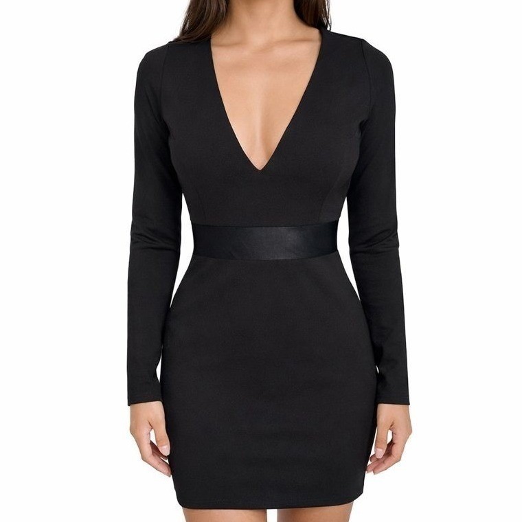 Windsor Black Mini Dress NWT XS Long Sleeve Plunging V Neck Cocktail Party Club
