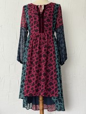 Vestido Matilda Jane (M) Boho Recortado Terciopelo Capas Gasa Negro Vino Verde Hilo