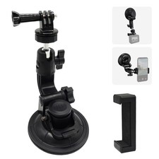 Car Suction Cup Mount with Phone Holder Action Camera Compact, Black