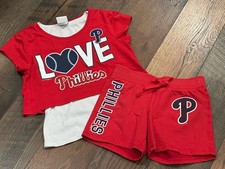 Philadelphia Phillies MLB Youth Girls Red Shirt Shorts Set Size 10 - Pre-owned