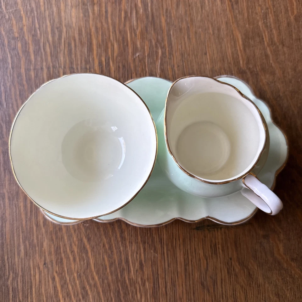 Antique Old Royal Bone China Creamer , Sugar And Serving Tray Mint Green-England - Image 3 of 4