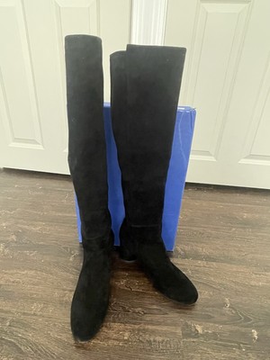 $845 Stuart Weitzman Eloise 75 Boots Knee-High Black Suede Size US8 EU38.5