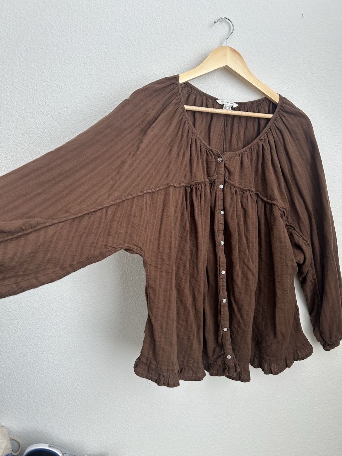 American Eagle Button Down Brown Ruffled Blouse -… - image 3