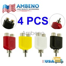 4 1-Male to 2-Female Cable Adapter RCA Y Splitter AV Audio Video Plug Converter