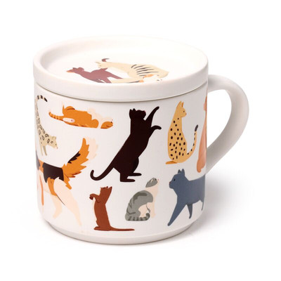FELINE KATZE KATZEN PORZELLAN KAFFEETASSE TASSE & UNTERSETZER DECKEL SET NEU IN GESCHENKBOX PUK