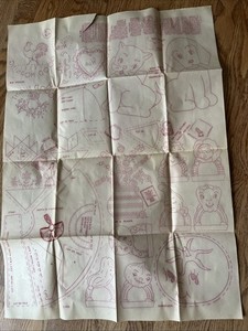Vtg Red Transfer Patterns Anthropomorphic Vegetables Cat Dog Handbag Apron Bib