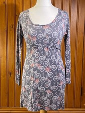 WHITE STUFF Ladies Grey Pink Short Dress Bicycles Rolltab Sleeve Ties Size 8