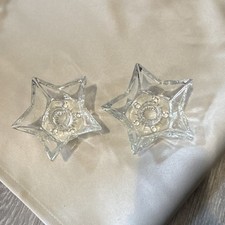 Set of 2 Clear Glass Star Candle Holders Tealight/Votive Freestanding Small