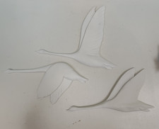 Plaster Wall Picture Flying White Swans Vintage Curiosity set of 3 white