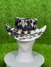 Cowhide leather Cowboy Hat Western Rodeo Style Victorian Wide Brim Braided Band