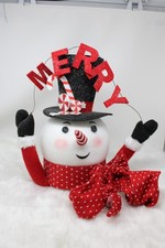 Large Snowman Christmas Tree Topper 15" x 17" Holding A Merry Sign Top Hat
