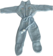 Vintage KnitCorral Baby Blue Knit Footed One Piece Romper 1009